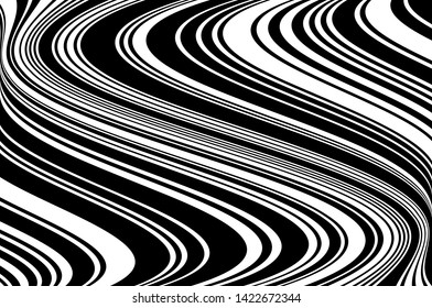 Abstract pattern. Texture with wavy, curves lines. Optical art background. Wave design black and white. Digital image with a psychedelic stripes. Vector illustration 