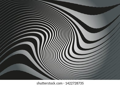 Abstract pattern. Texture with wavy, curves lines. Optical art background. Wave design black and grey. Digital image with a psychedelic stripes. Vector illustration  