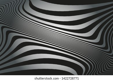Abstract pattern. Texture with wavy, curves lines. Optical art background. Wave design black and grey. Digital image with a psychedelic stripes. Vector illustration  