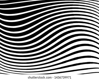 Abstract pattern. Texture with wavy, curves lines. Optical art background. Wave design black and white. Digital image with a psychedelic stripes. Vector illustration