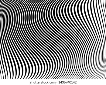Abstract pattern. Texture with wavy, curves lines. Optical art background. Wave design black and white. Digital image with a psychedelic stripes. Vector illustration