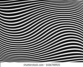 Abstract pattern. Texture with wavy, curves lines. Optical art background. Wave design black and white. Digital image with a psychedelic stripes. Vector illustration