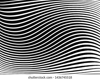 Abstract pattern. Texture with wavy, curves lines. Optical art background. Wave design black and white. Digital image with a psychedelic stripes. Vector illustration