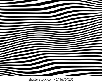 Abstract pattern. Texture with wavy, curves lines. Optical art background. Wave design black and white. Digital image with a psychedelic stripes. Vector illustration
