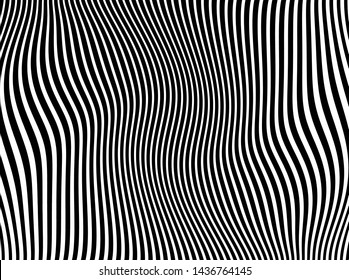 Abstract pattern. Texture with wavy, curves lines. Optical art background. Wave design black and white. Digital image with a psychedelic stripes. Vector illustration
