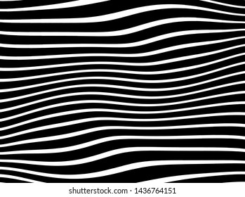 Abstract pattern. Texture with wavy, curves lines. Optical art background. Wave design black and white. Digital image with a psychedelic stripes. Vector illustration