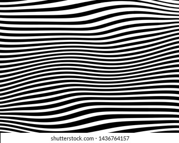 Abstract pattern. Texture with wavy, curves lines. Optical art background. Wave design black and white. Digital image with a psychedelic stripes. Vector illustration
