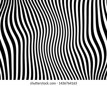 Abstract pattern. Texture with wavy, curves lines. Optical art background. Wave design black and white. Digital image with a psychedelic stripes. Vector illustration