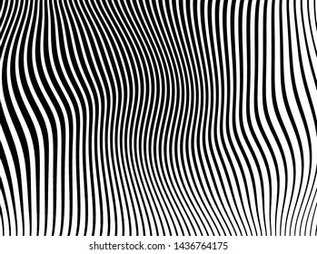 Abstract pattern. Texture with wavy, curves lines. Optical art background. Wave design black and white. Digital image with a psychedelic stripes. Vector illustration