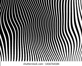 Abstract pattern. Texture with wavy, curves lines. Optical art background. Wave design black and white. Digital image with a psychedelic stripes. Vector illustration