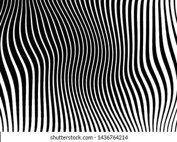 Abstract pattern. Texture with wavy, curves lines. Optical art background. Wave design black and white. Digital image with a psychedelic stripes. Vector illustration