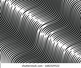 Abstract pattern. Texture with wavy, curves lines. Optical art background. Wave design black and white. Digital image with a psychedelic stripes. Vector illustration