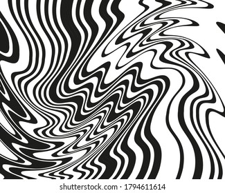 Abstract pattern. Texture with wavy, curves lines. Optical art background. Wave design black and white. Digital image with a psychedelic stripes. Vector illustration 