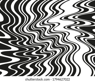 Abstract pattern. Texture with wavy, curves lines. Optical art background. Wave design black and white. Digital image with a psychedelic stripes. Vector illustration 