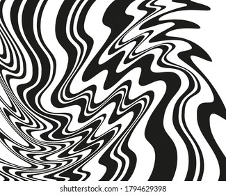 Abstract pattern. Texture with wavy, curves lines. Optical art background. Wave design black and white. Digital image with a psychedelic stripes. Vector illustration 