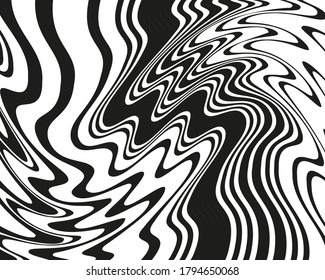 Patrón abstracto. Textura con líneas onduladas, curvas. Fondo de arte óptico. Diseño ondulado en blanco y negro. Imagen digital con franjas psicodélicas. Ilustración del vector 