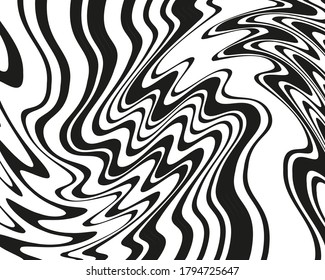 Abstract pattern. Texture with wavy, curves lines. Optical art background. Wave design black and white. Digital image with a psychedelic stripes. Vector illustration 