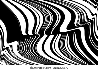 Abstract pattern. Texture with wavy, curves lines. Wave lines design black and white. Digital image with a psychedelic stripes. Vector illustration  