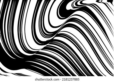 Abstract pattern. Texture with wavy, curves lines. Wave lines design black and white. Digital image with a psychedelic stripes. Vector illustration  