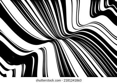 Abstract pattern. Texture with wavy, curves lines. Wave lines design black and white. Digital image with a psychedelic stripes. Vector illustration  