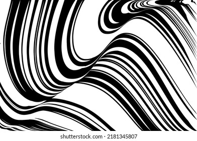 Abstract pattern. Texture with wavy, curves lines. Wave lines design black and white. Digital image with a psychedelic stripes. Vector illustration  