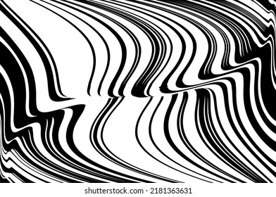 Abstract pattern. Texture with wavy, curves lines. Wave lines design black and white. Digital image with a psychedelic stripes. Vector illustration  