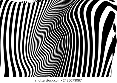 Abstract pattern. Texture with wavy, curves lines. Optical art background. Wave design black and white. Digital image with a psychedelic stripes. Twisted and distorted vector texture in trendy. Y2k 
