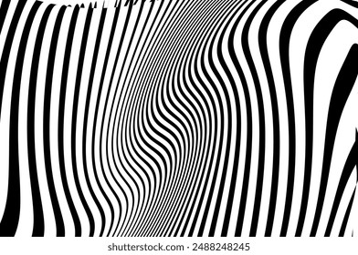 Abstract pattern. Texture with wavy, curves lines. Optical art background. Wave design black and white. Digital image with a psychedelic stripes. Twisted and distorted vector texture in trendy. Y2k 