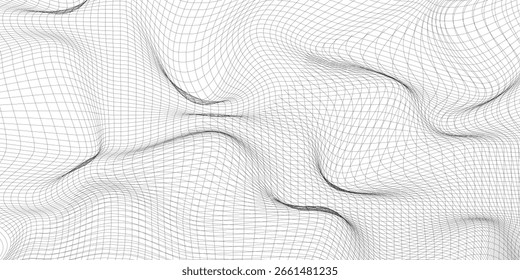 Padrão abstrato. Textura com linhas onduladas, curvas. Fundo da arte óptica. Design de onda preto e branco. Imagem digital com listras psicodélicas. Ilustração vetorial