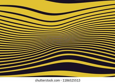 Abstract pattern. Texture with wavy lines. Optical art background. Wave design black and yellow. Digital image with a psychedelic stripes. Vector illustration