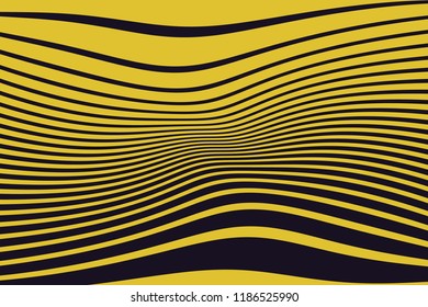 Abstract pattern. Texture with wavy lines. Optical art background. Wave design black and yellow. Digital image with a psychedelic stripes. Vector illustration