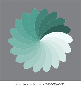 abstract pattern that resembles a flower or spiral, composed of layered semi-circular shapes in various shades