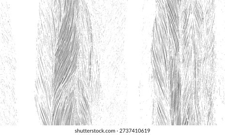 Abstract pattern of thin gray lines and dots on a white background resembling feathers or wood grain