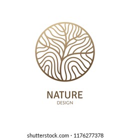 Abstract pattern tree logo. Vector emblem wavy structure of plant. Ornamental minimal badge for design of natural products, flower shop, cosmetics and ecology concepts, health, spa and yoga Center.