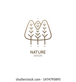 Abstract pattern trees logo. Vector emblem wavy structure of plants. Ornamental minimal badge for design of natural products, flower shop, cosmetics and ecology concepts, health, spa and yoga Center.