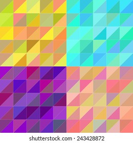 Abstract pattern triangle. Set of four colors. Orange ,blue, purple and pink