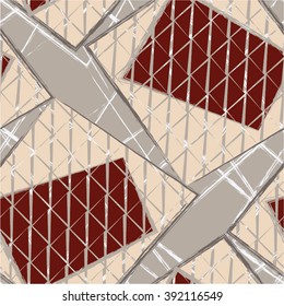 Abstract pattern, triangle, square, scribble, seamless vector background.