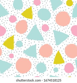 Abstract pattern with triangles and circles in pastel colors. Great for children's textiles, prints, web pages and other surfaces.