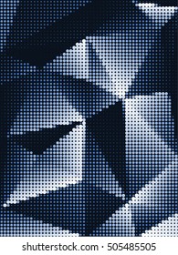 Abstract pattern of triangles consisting of dots. Fashion geometric print in blue shades. Texture background. Vector illustration.