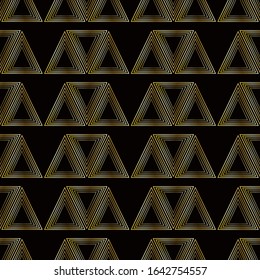 Abstract pattern of triangles of gold color on a black background, stock vector illustration for design and decoration, wrapping paper, fabrics, retro style, glamor