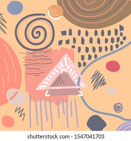 Abstract pattern with triangles, lines, blots and other shapes. Not seamless. Background for poster, banner, advertisement