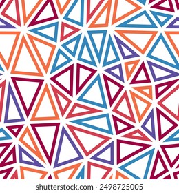 Abstract pattern of triangles. Medium triangles size. Multiple colors style. Geometric shapes outlined. Repeatable pattern. Soft Rosy Slate. Amazing vector tiles. Seamless vector illustration.