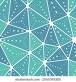 Abstract pattern of triangles. Multiple repeated inner triangles. Big shape size. Multiple colors style. Seamless pattern. Amazing vector tiles. Beautiful vector illustration.