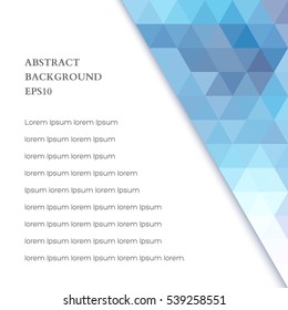 Abstract pattern of triangles on a white background. Empty space. Shades of blue and purple.