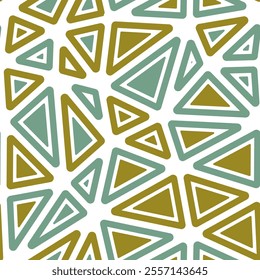 Abstract pattern of triangles. Rounded solid shapes in frames. Big triangles size. Multicolored style. Repeatable pattern. Amazing vector tiles. Seamless vector illustration.