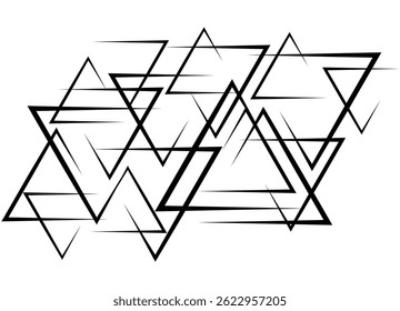 Padrão abstrato de triângulos, linhas pretas finas em um fundo branco. composição dinâmica, cantos afiados, estilo geométrico moderno. Elemento de design para temas de fundo, técnicos ou futuristas. Vetor