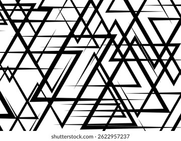 Padrão abstrato de triângulos, linhas pretas finas em um fundo branco. composição dinâmica, cantos afiados, estilo geométrico moderno. Elemento de design para fundo, temas técnicos. Plano de fundo do vetor