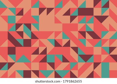 Abstract pattern with triangular and rectangle elements in flat vintage color palette. Geometric vector background easy to edit and customize. Eps10