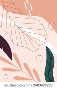 Abstract pattern with tropic leaves of different shape, texture and color vector illustration