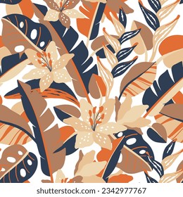 abstract pattern with Tropical leaves, flowers